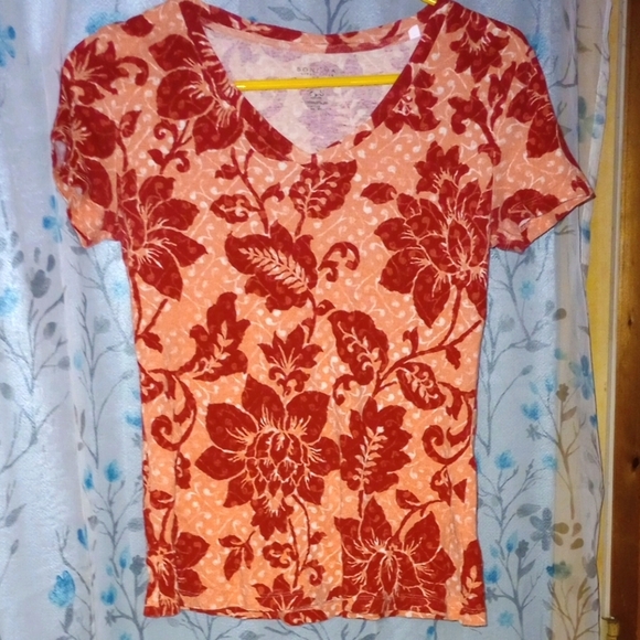 Sonoma Tops - (XS-Pet) Sonoma Orange & Red Floral Baroque Top